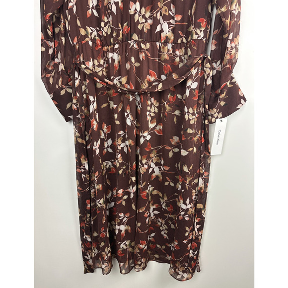 NWT Calvin Klein Floral Keyhole Maxi Dress Size 14 Burgundy Boho Peasant Folk - Picture 5 of 12